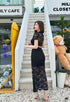 Women Padded Lace Tops With Side Slit Skirts